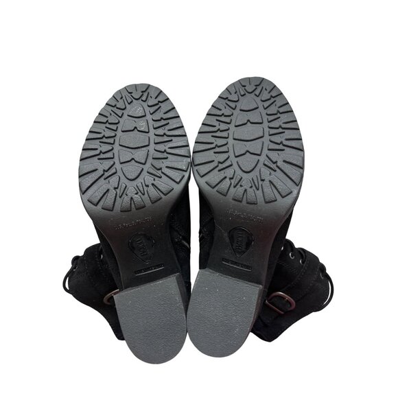 Born Cass Black Suede Combat Boots Strap Side Zipper Lace Up Size 8 - Picture 5 of 7